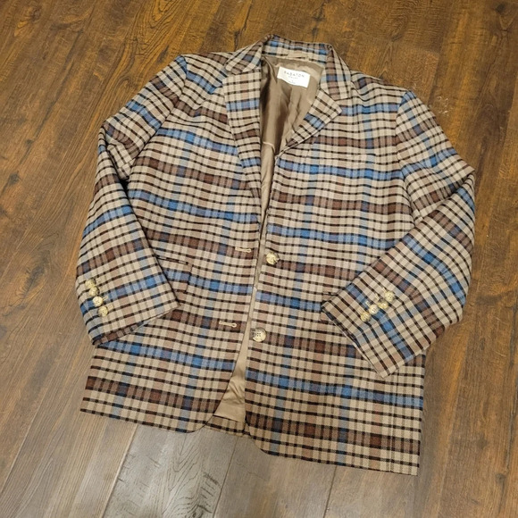 Aritzia Babaton Plaid Kara Oversized Jacket in Brown and Blue - Picture 1 of 5